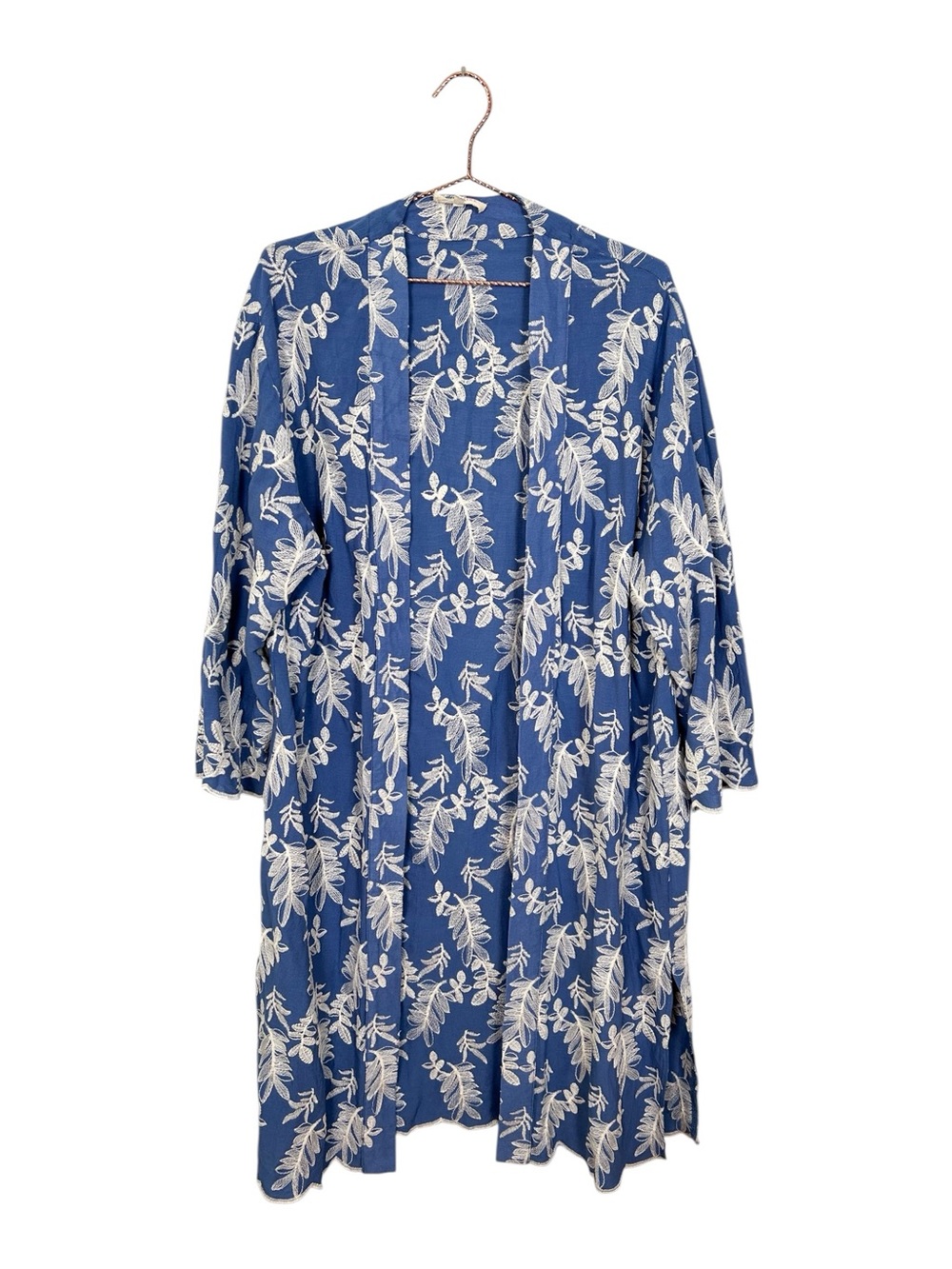 Solitaire Blue Floral Open-Front Kimono Cardigan